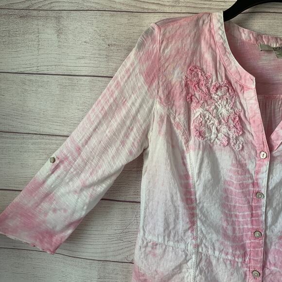 Vintage American Blues Pink Tie Dye Embroidered Button Up Shirt Size M Boho - Picture 5 of 16